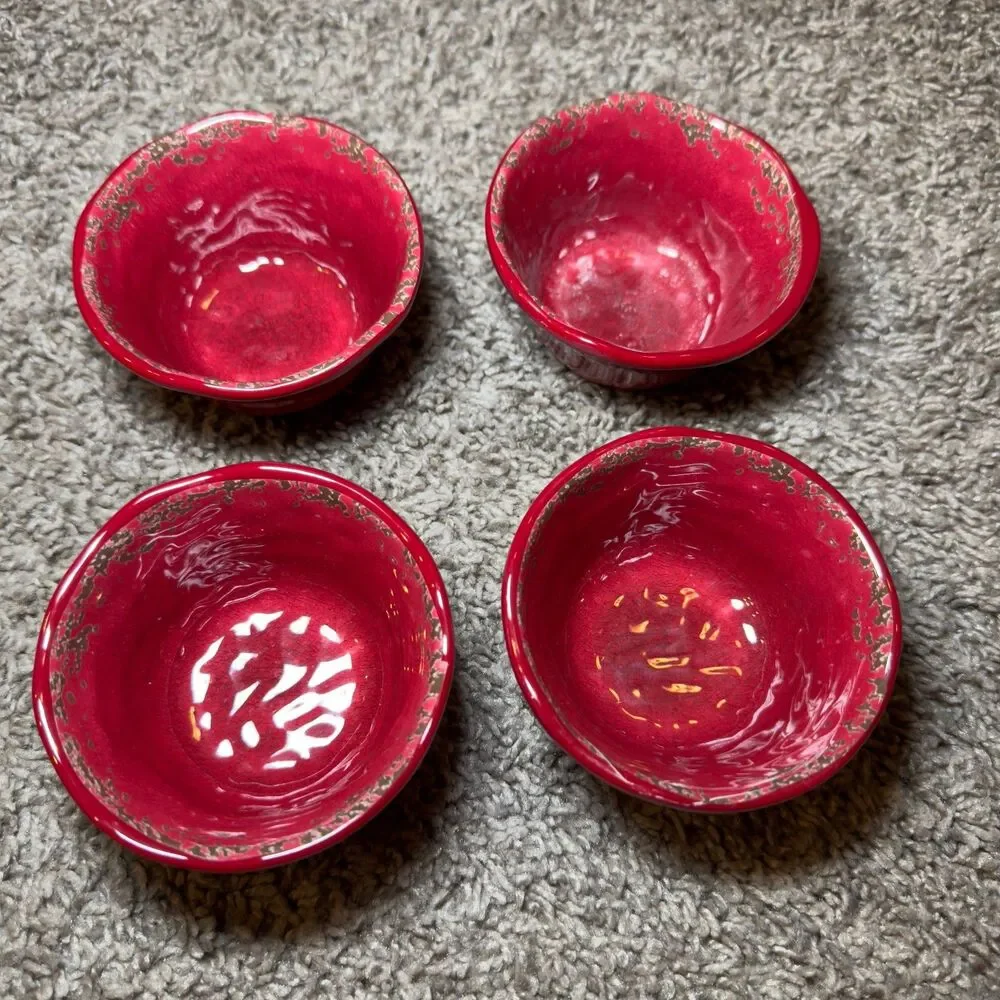 Pier 1 Carmelo Melamine Bowls Pink Red Crackle Plates Bowls Snack Dish LOT of 10